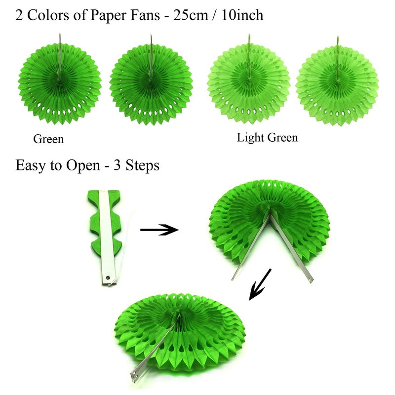 ZERODECO Party Decoration, 21 Pcs Green Hanging Paper Fans, Pom Poms Flowers, Garlands String Polka Dot and Triangle Bunting Flags for Golf Party Dinosaur Birthday Parties Arbor Day - Image 3